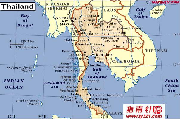 泰国英文地图,泰国地图高清中文版