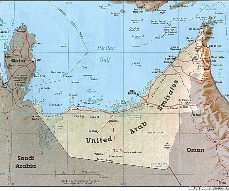 阿联酋行政图,阿拉伯联合酋长国地图高清中文版