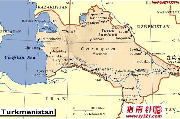 土库曼斯坦英文地图