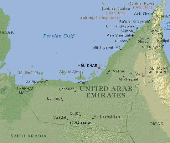 阿联酋英文地图,阿拉伯联合酋长国地图高清中文版