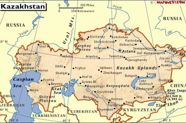 哈萨克斯坦英文地图